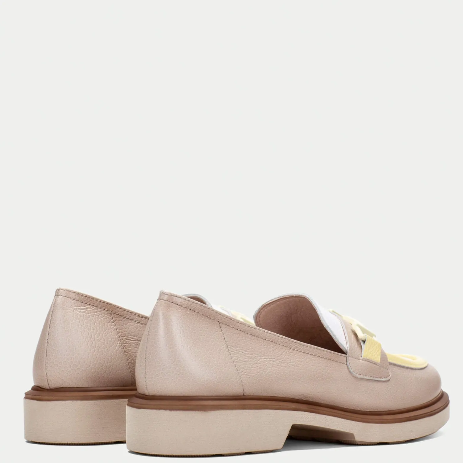 Hispanitas Taupe & Yellow Leather Slip On Loafers