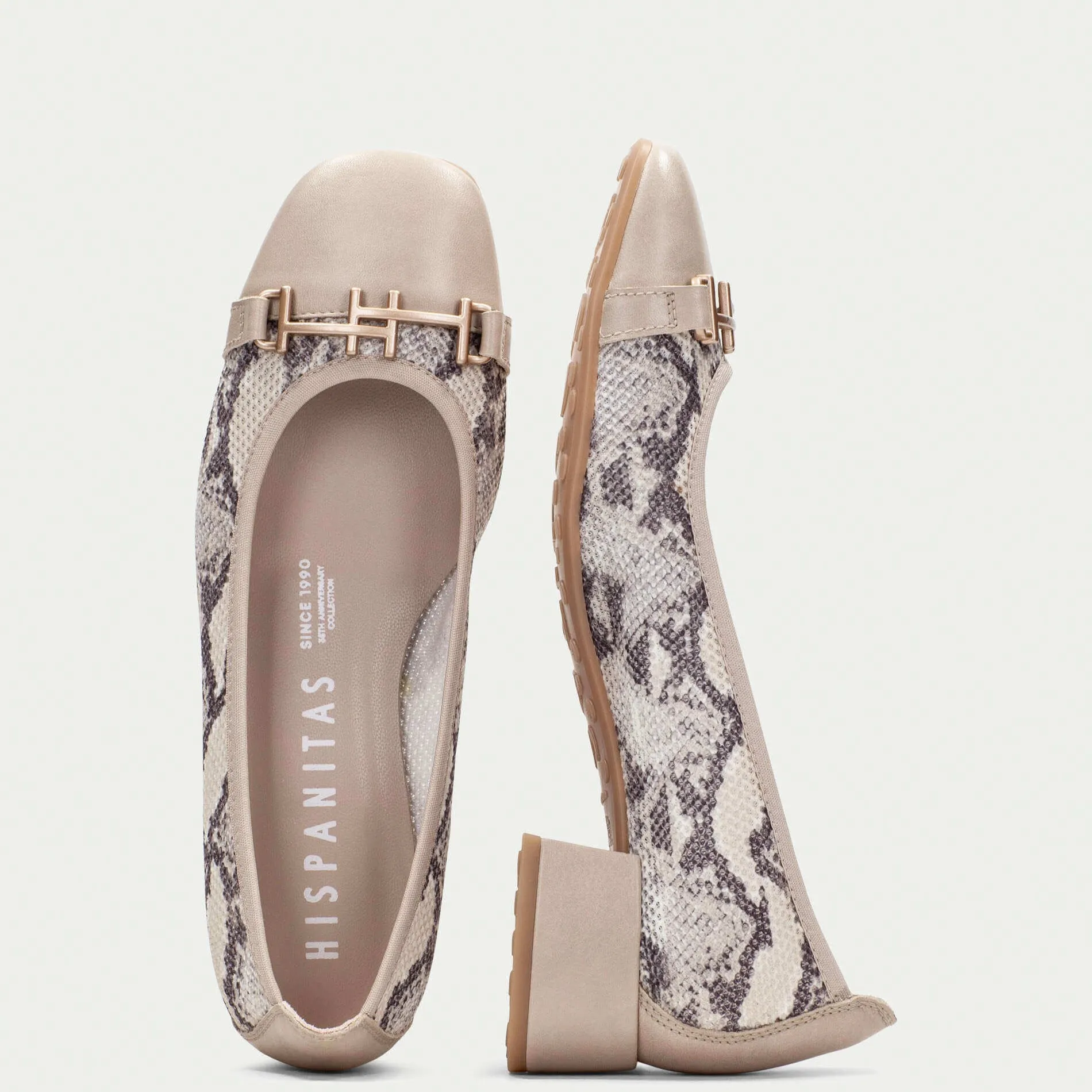 Hispanitas Taupe Phyton Leather Slip On Heeled Pumps