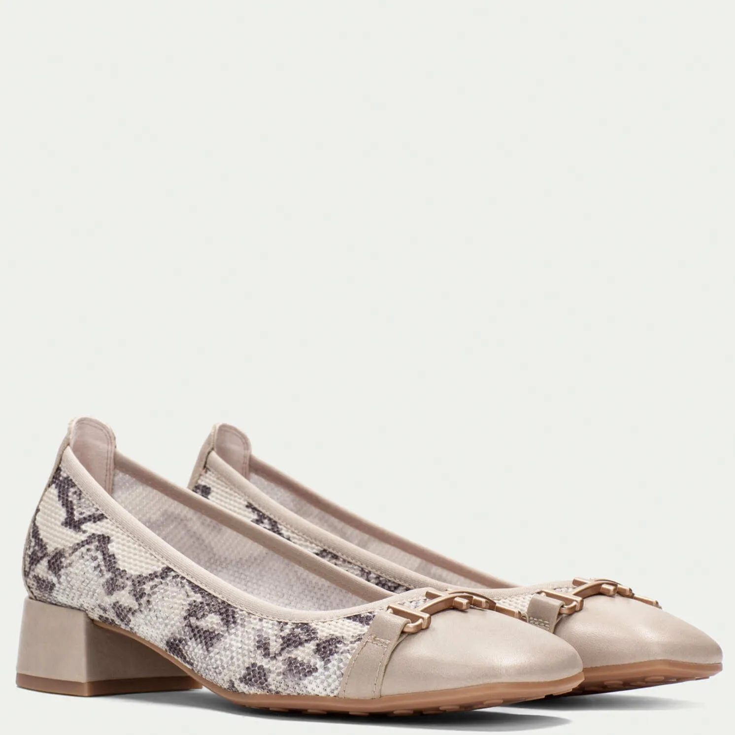 Hispanitas Taupe Phyton Leather Slip On Heeled Pumps