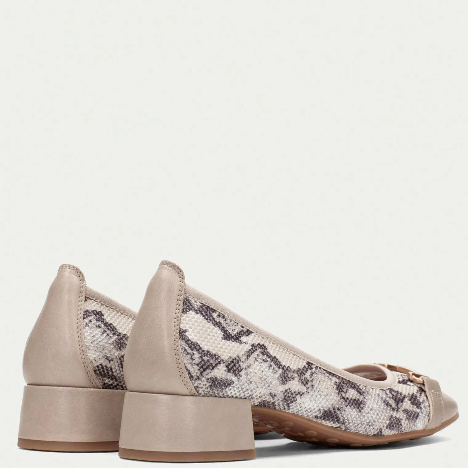 Hispanitas Taupe Phyton Leather Slip On Heeled Pumps
