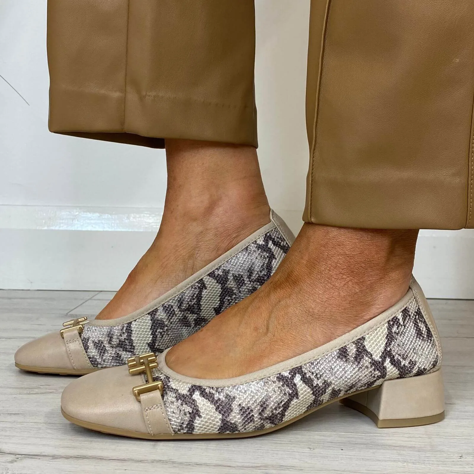 Hispanitas Taupe Phyton Leather Slip On Heeled Pumps