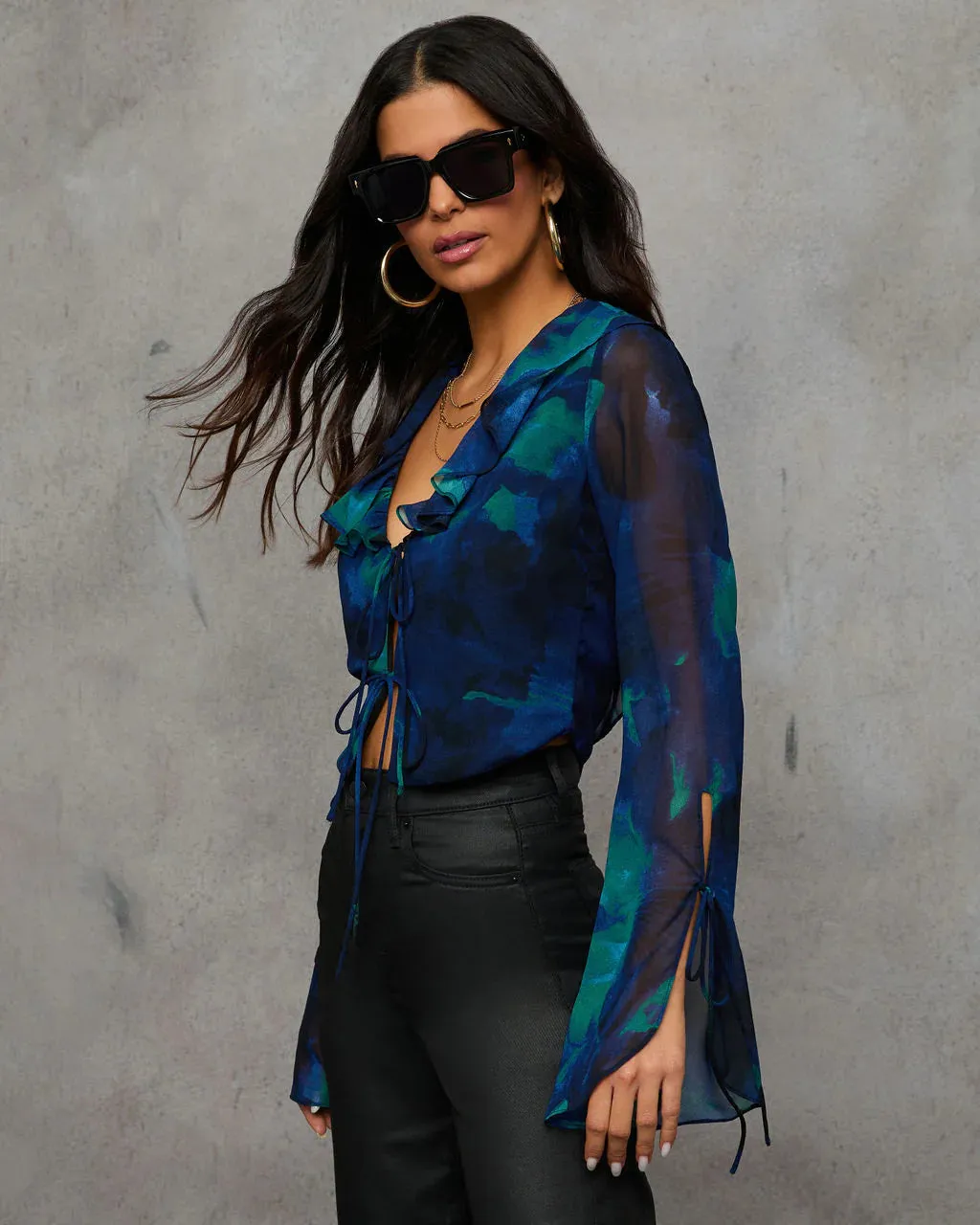 Hit The Town Front Tie Ruffle Top