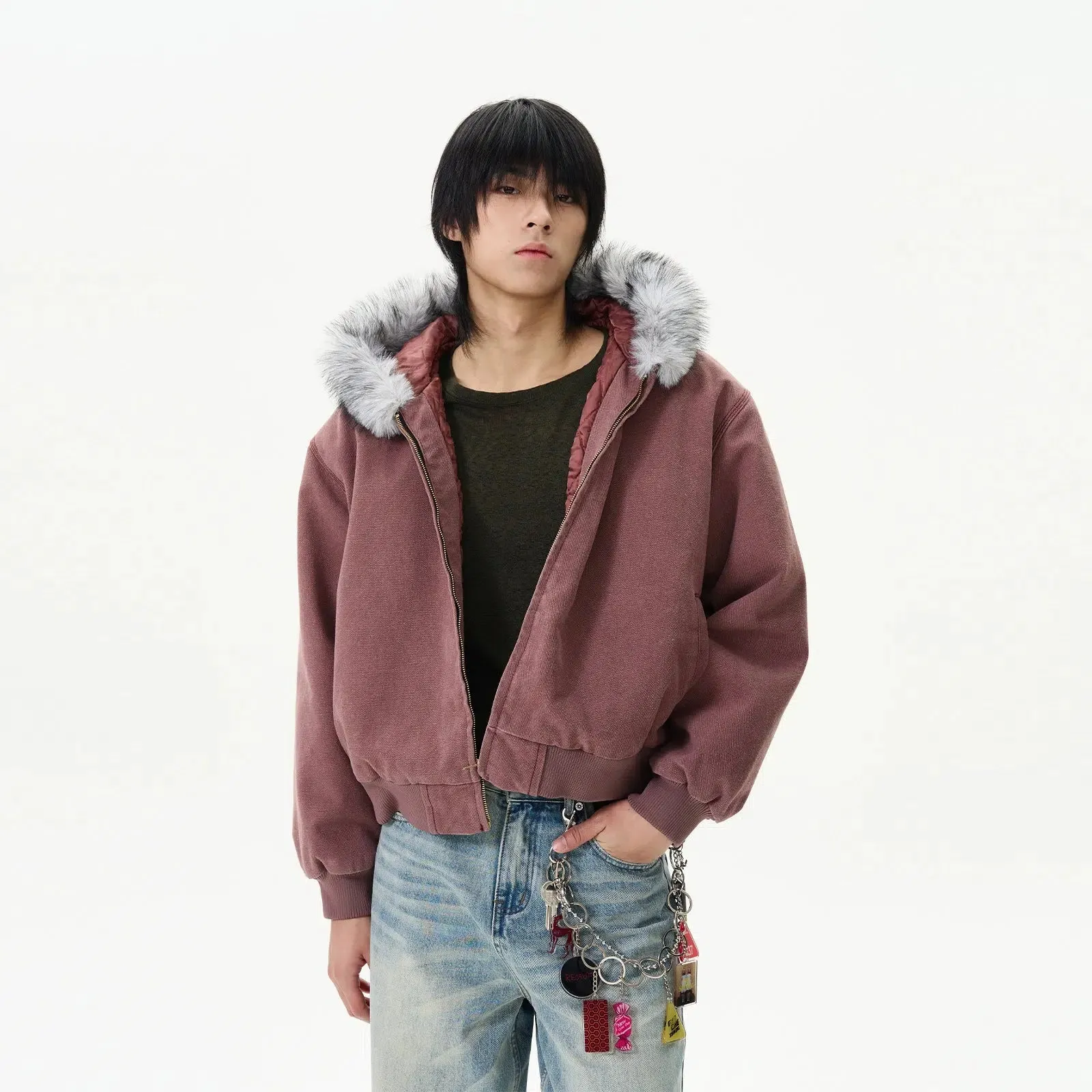 Hooded Faux Fur Trim Insulated Jacket