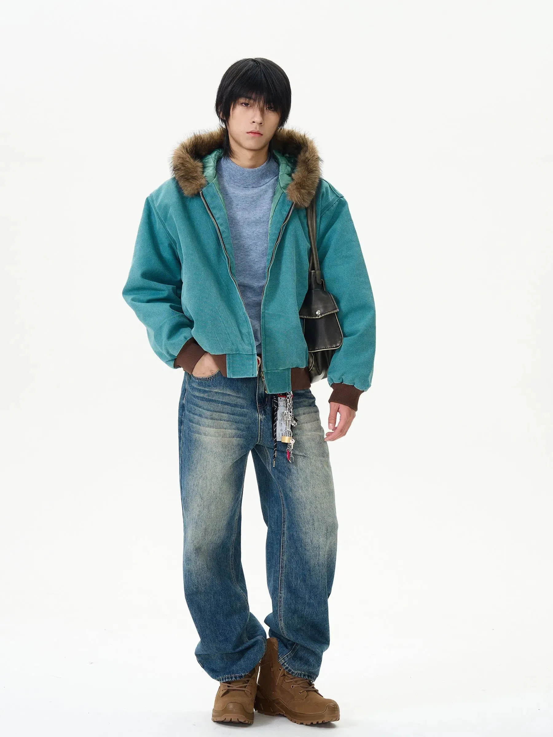 Hooded Faux Fur Trim Insulated Jacket
