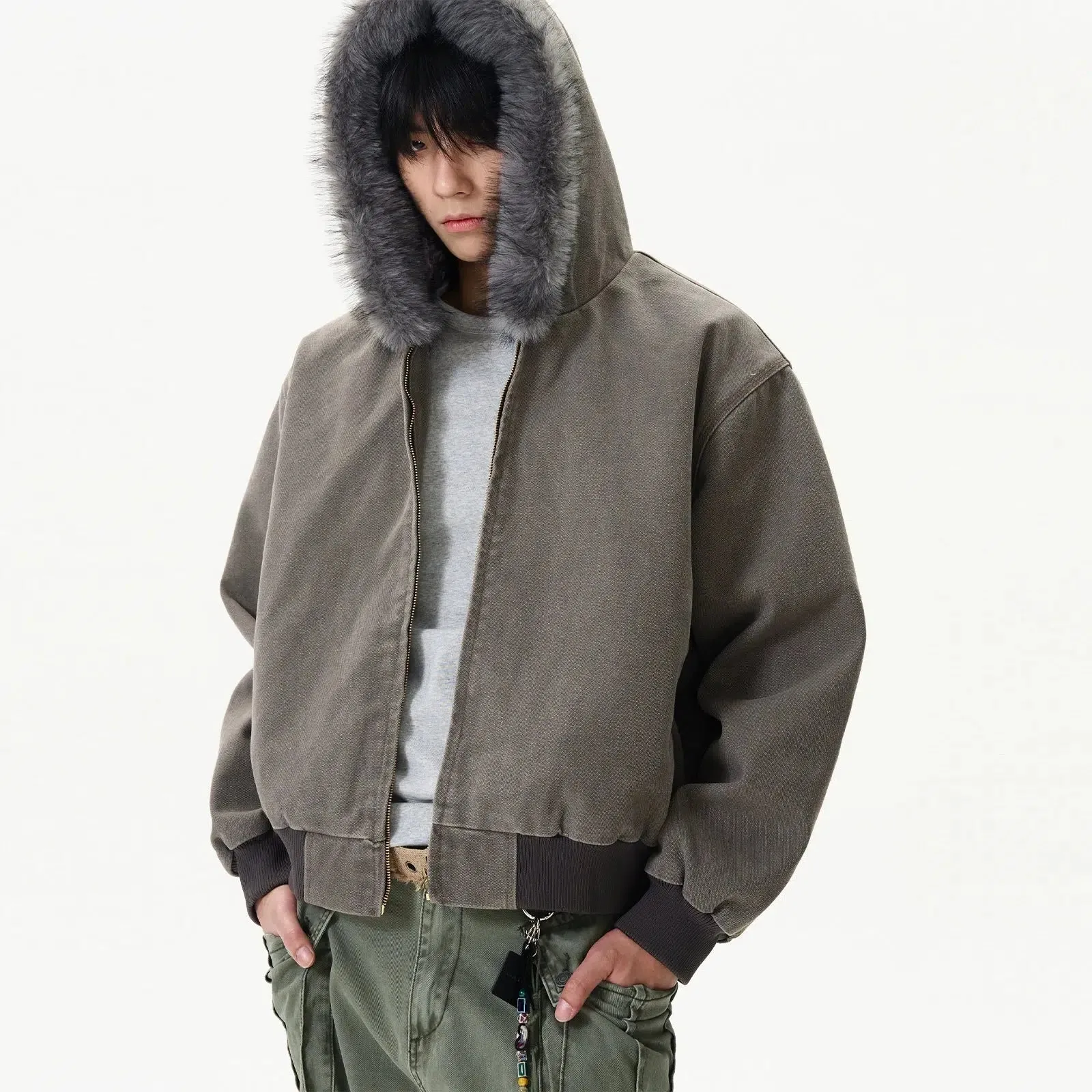 Hooded Faux Fur Trim Insulated Jacket