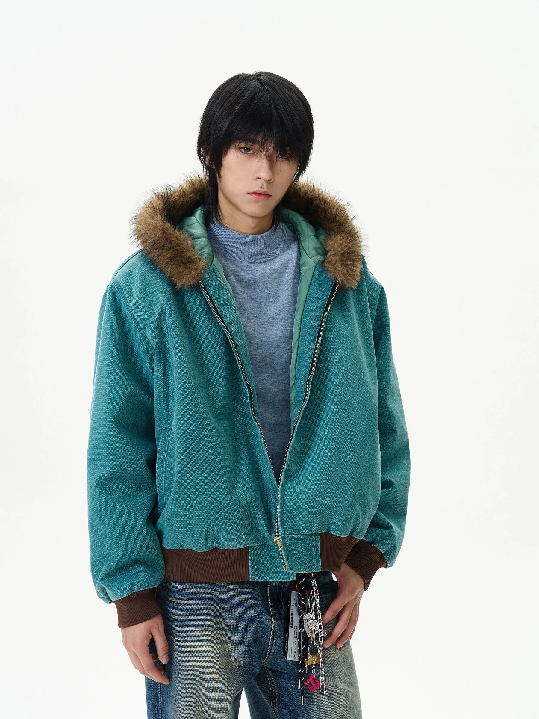 Hooded Faux Fur Trim Insulated Jacket
