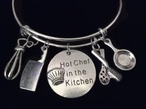 Hot Chef in the Kitchen Silver Expandable Charm Bracelet Adjustable Bangle Hostess Cook Gift Cooking