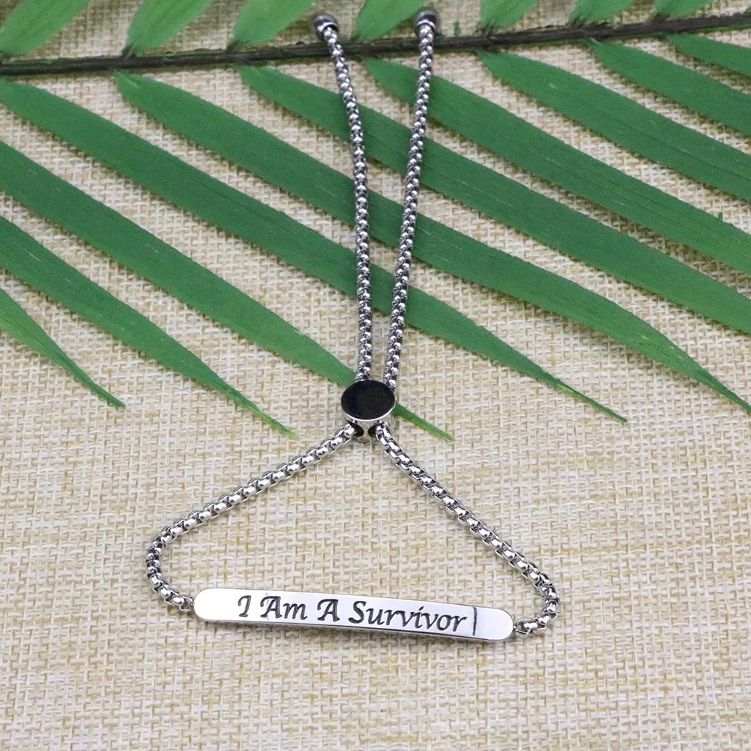 I Am A Survivor Adjustable Chain Link Bar Bangle