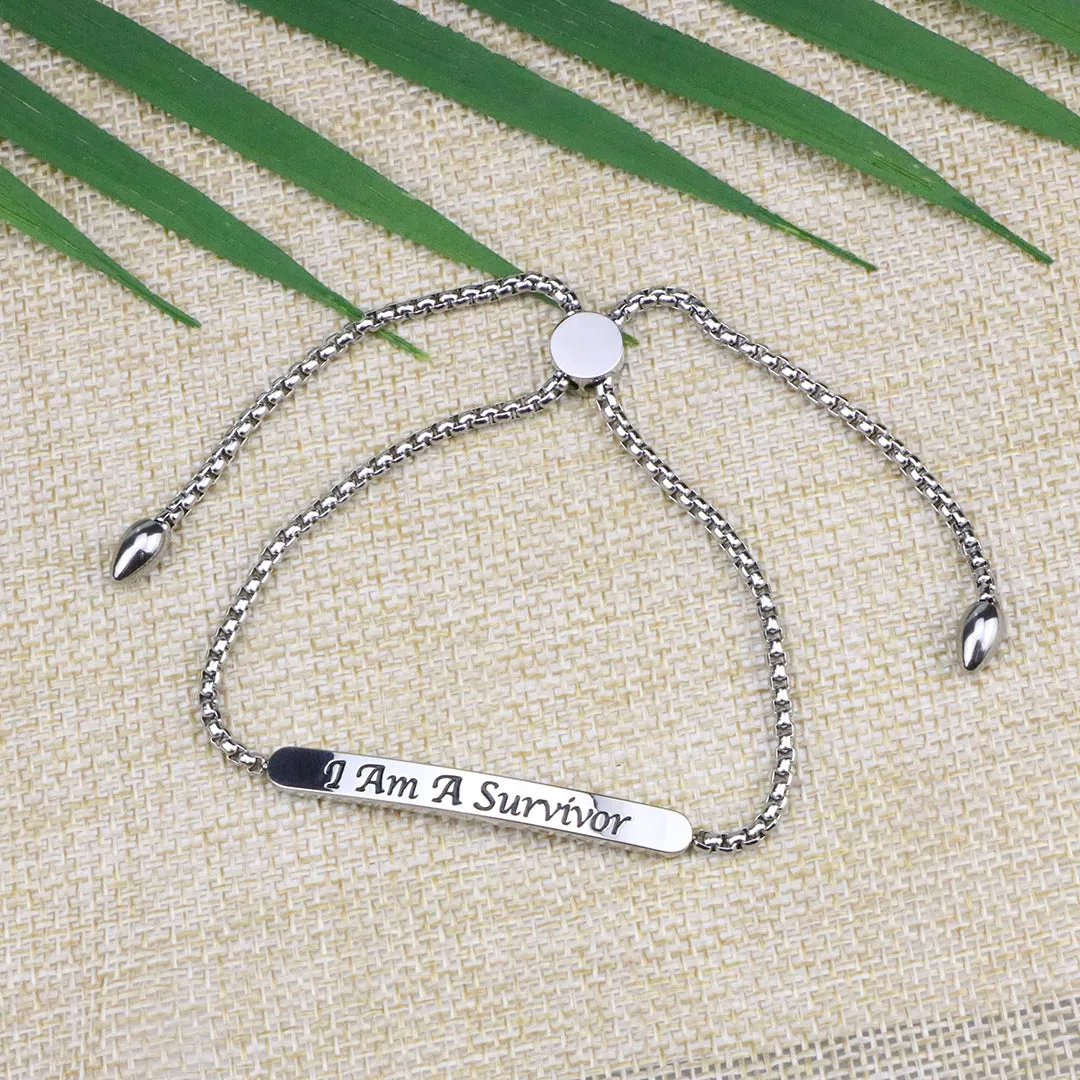 I Am A Survivor Adjustable Chain Link Bar Bangle