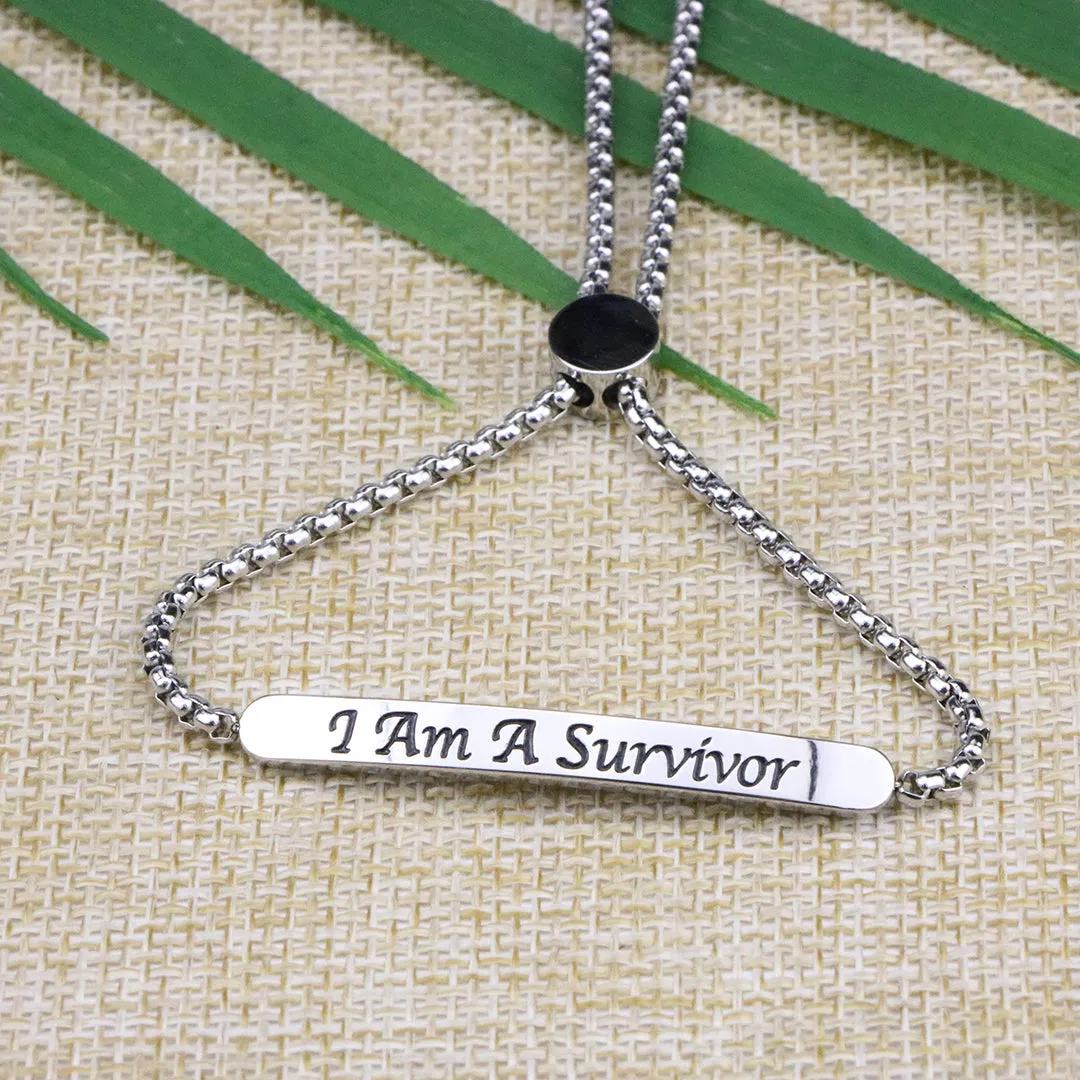 I Am A Survivor Adjustable Chain Link Bar Bangle