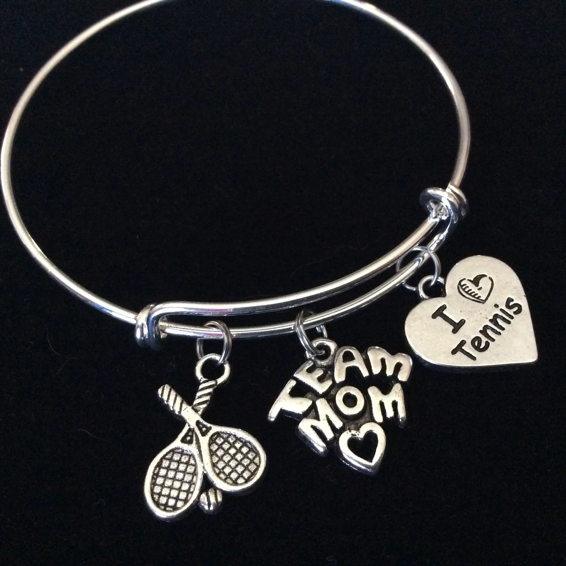 I Love Tennis Team Mom Expandable Adjustable Wire Bangle Bracelet