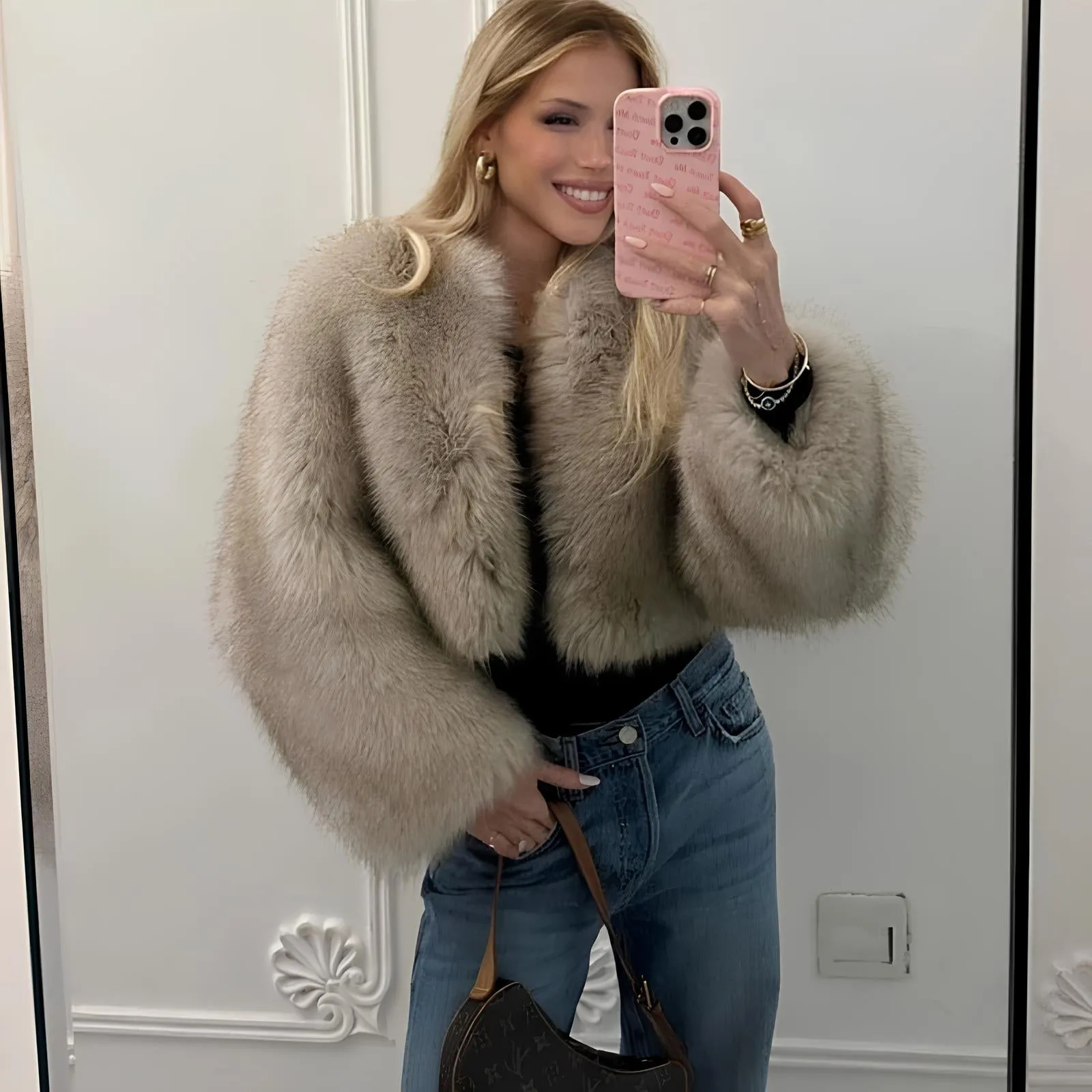 Iconic Gradient Faux Fur Cropped Jacket