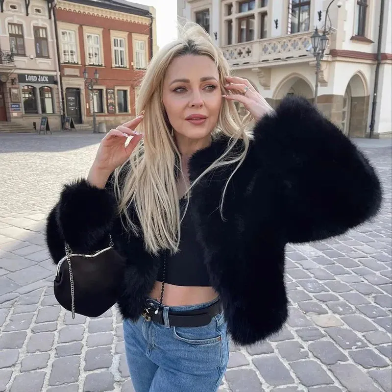 Iconic Gradient Faux Fur Cropped Jacket
