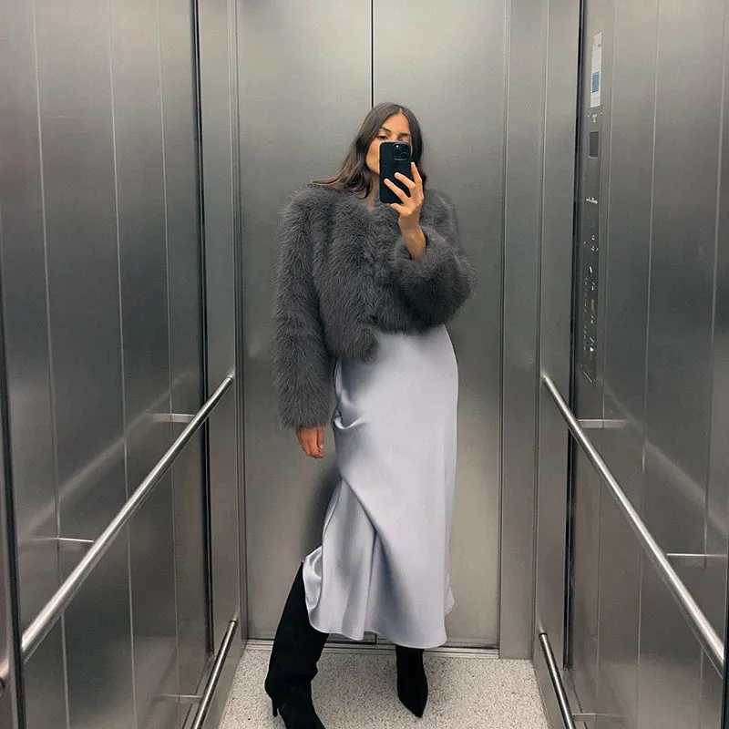 Iconic Gradient Faux Fur Cropped Jacket