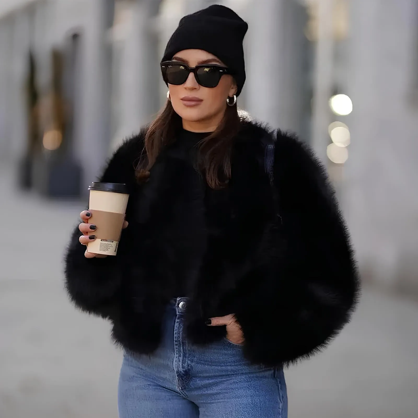 Iconic Gradient Faux Fur Cropped Jacket