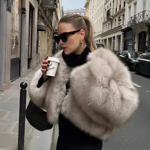Iconic Gradient Faux Fur Cropped Jacket