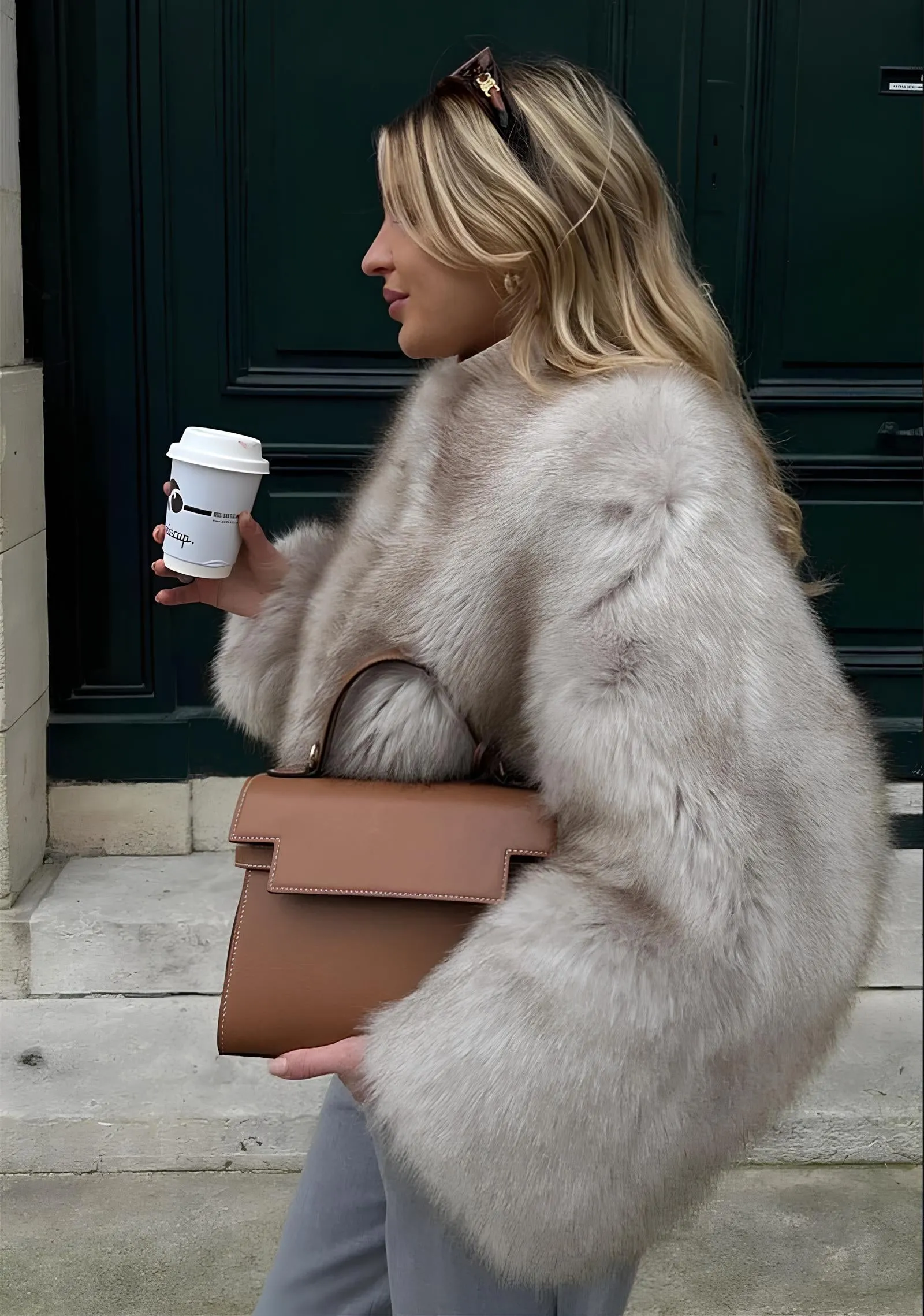 Iconic Gradient Faux Fur Cropped Jacket