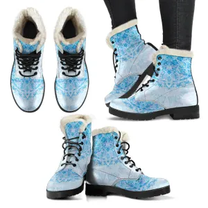 Icy Blue Mandala Faux Fur Eco-Friendly Leather Boots