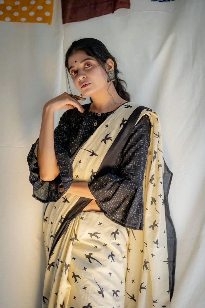 Ikat Bell Sleeve Blouse (Black)