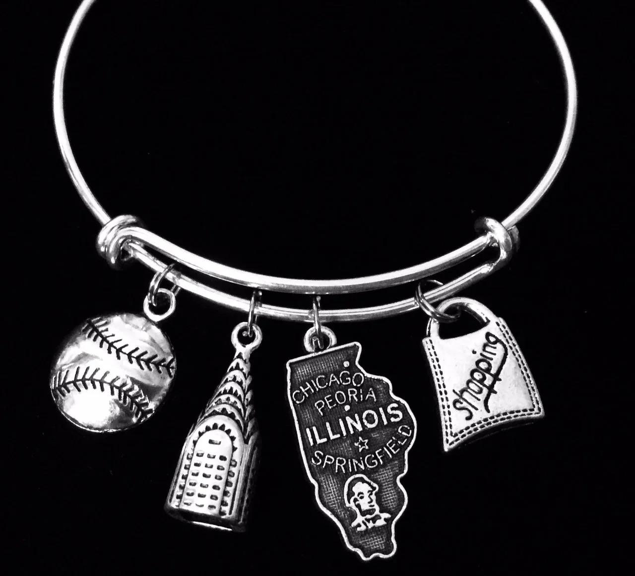 Illinois Expandable Charm Bracelet Chicago Adjustable Wire Bangle One Size Fits All Gift