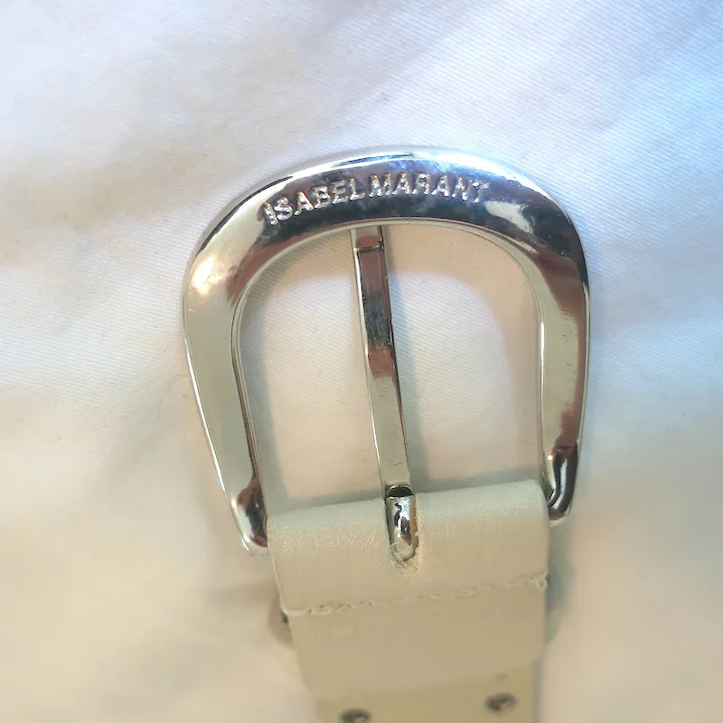 Isabel Marant Zap Studded Leather Belt White Size 30