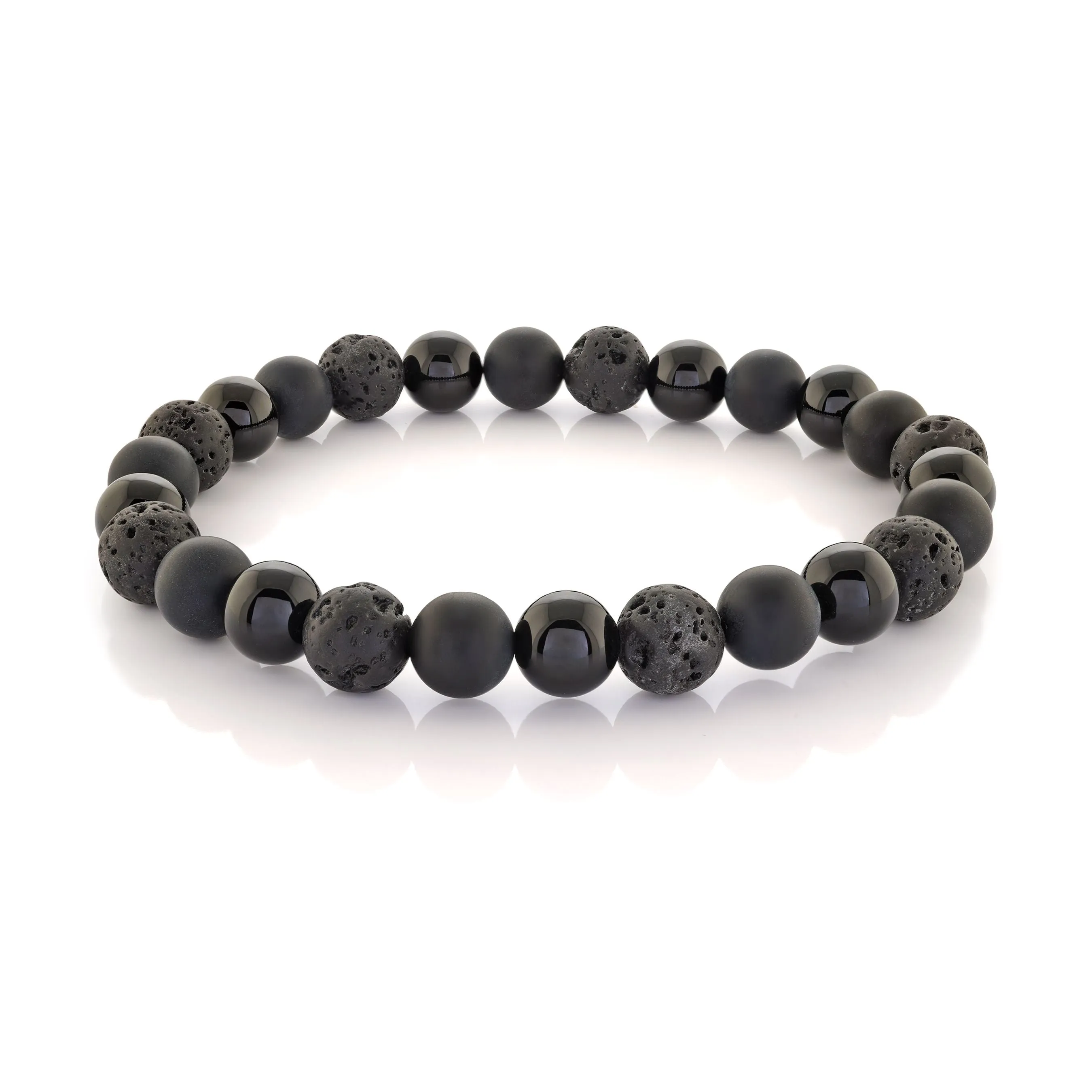 Italgem Matte and Shiny Black Onyx with Lava Stone Beaded Stretch Bracelet