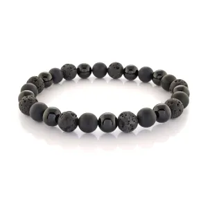 Italgem Matte and Shiny Black Onyx with Lava Stone Beaded Stretch Bracelet