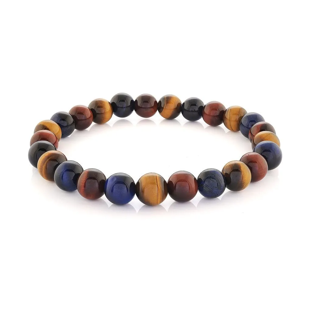 Italgem Yellow, Blue and Red Tiger's Eye Beaded Stretch Bracelet