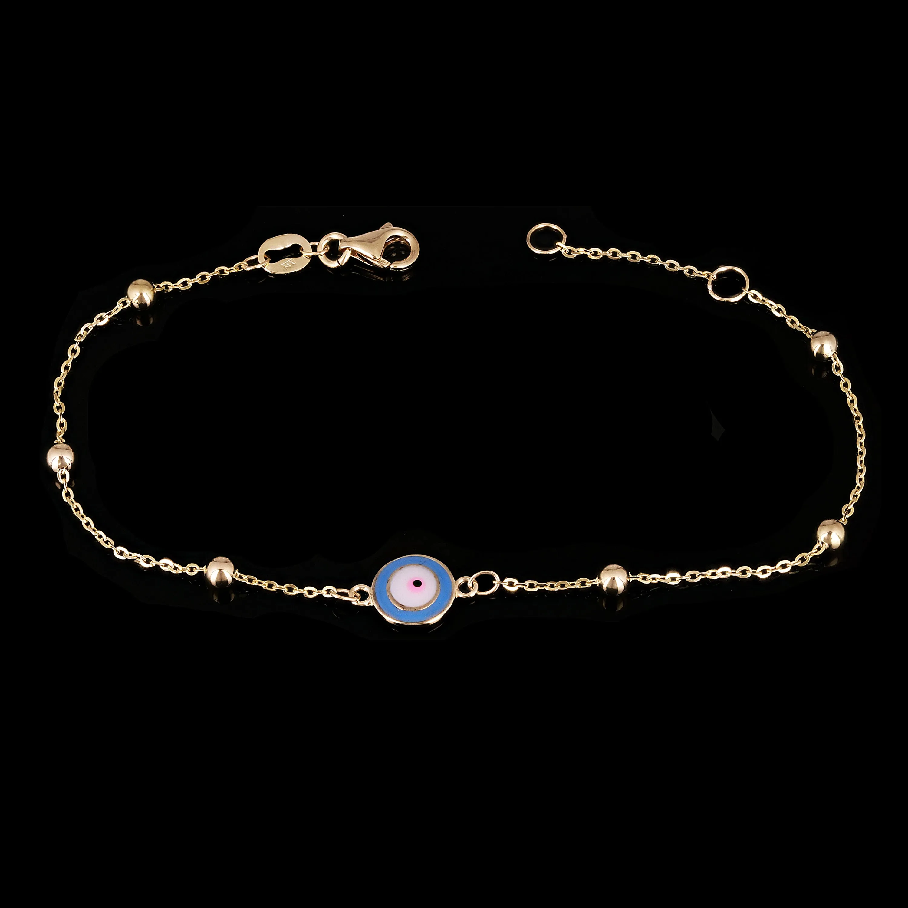 Italian 14k Yellow Gold Enamel Evil Eye Station Bracelet 7"