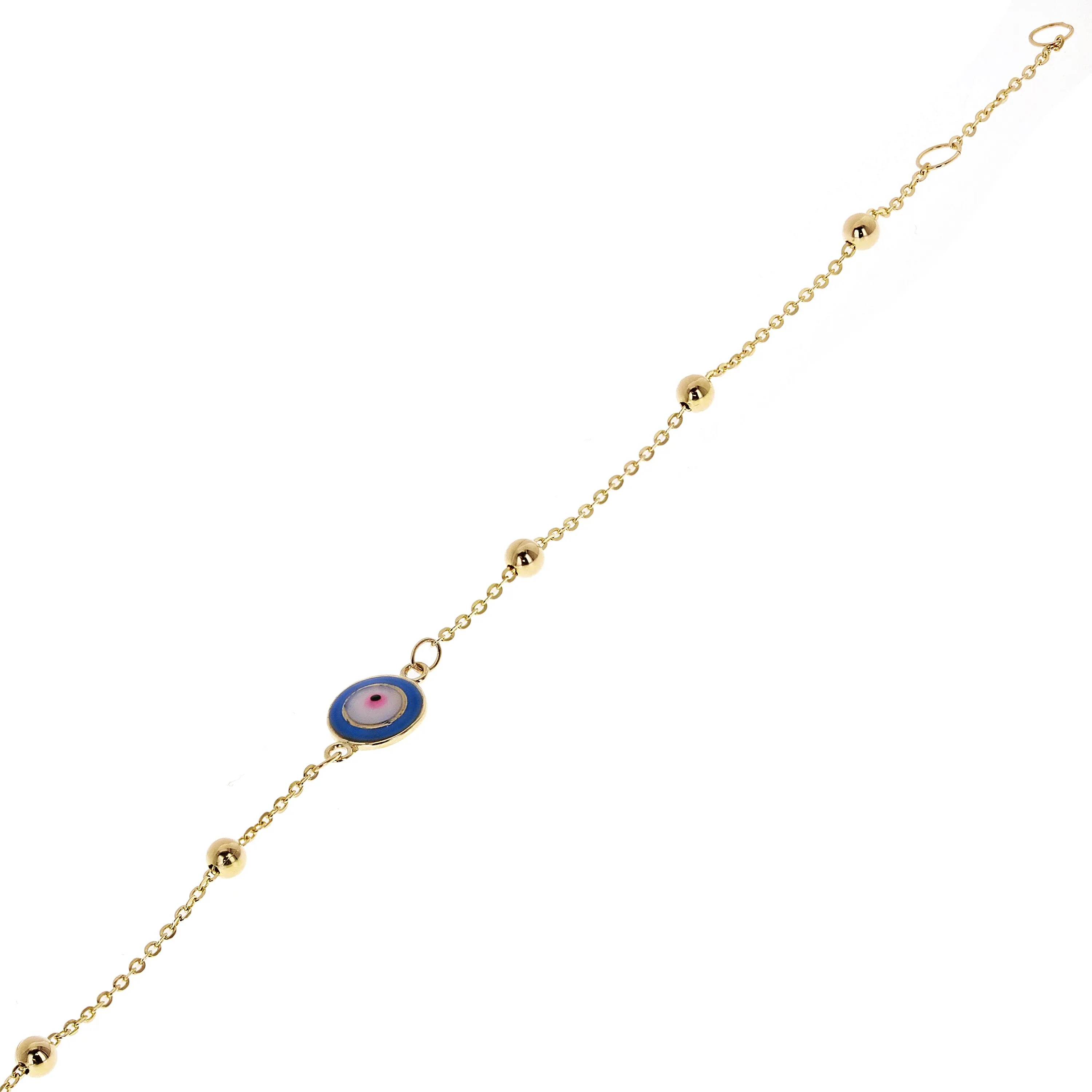 Italian 14k Yellow Gold Enamel Evil Eye Station Bracelet 7"