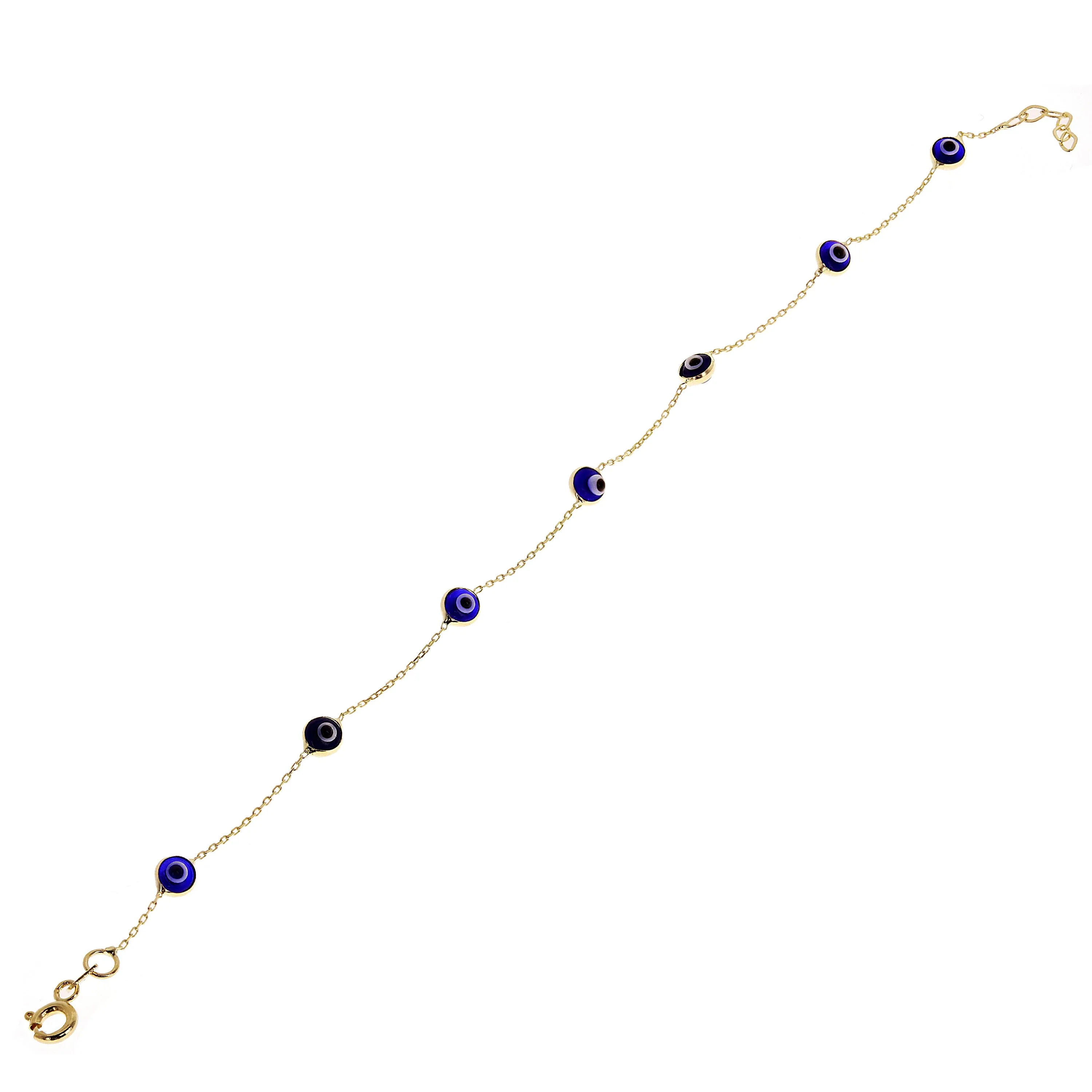 Italian 14k Yellow Gold Enamel Evil Eye Station Bracelet 7"