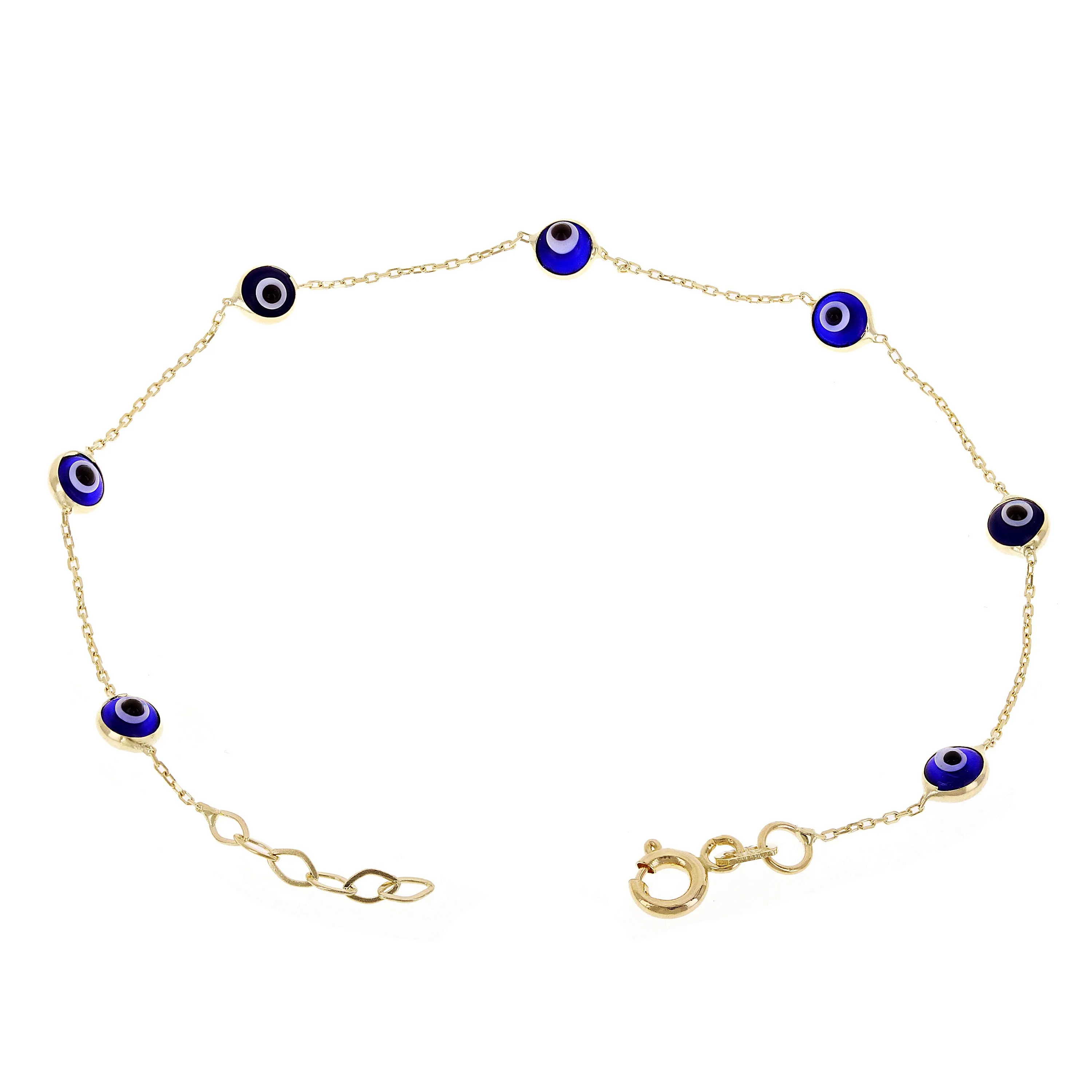 Italian 14k Yellow Gold Enamel Evil Eye Station Bracelet 7"