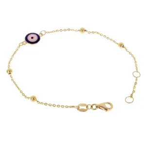 Italian 14k Yellow Gold Enamel Evil Eye Station Bracelet 7"