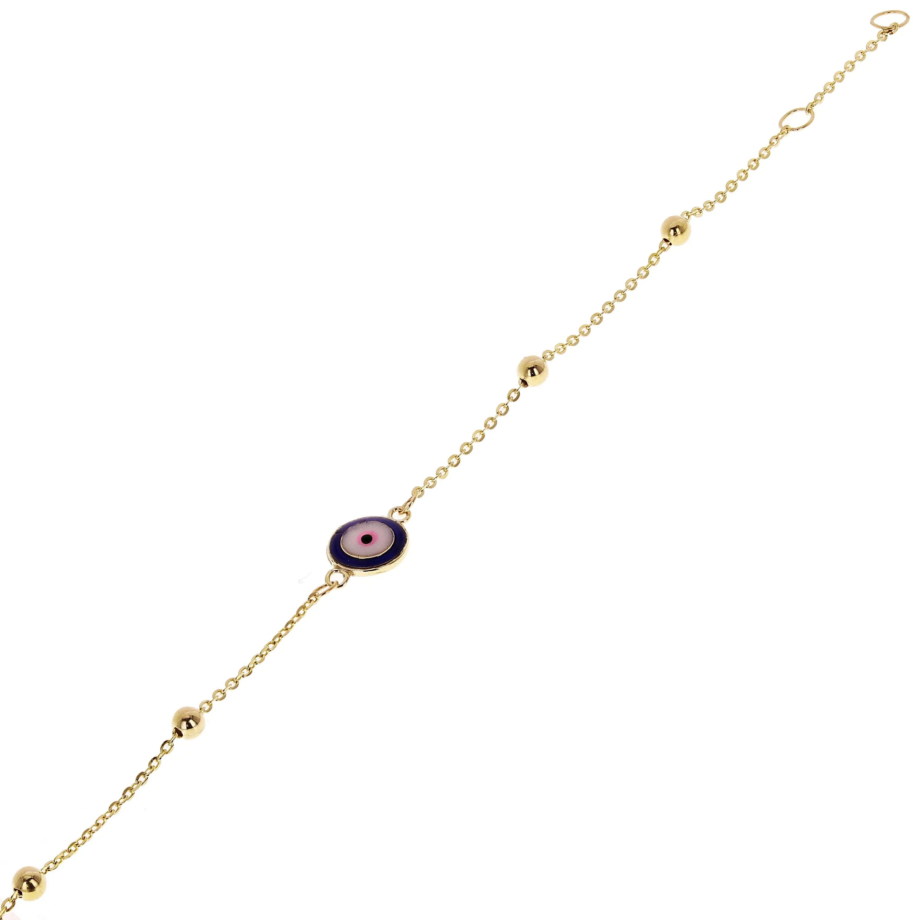 Italian 14k Yellow Gold Enamel Evil Eye Station Bracelet 7"