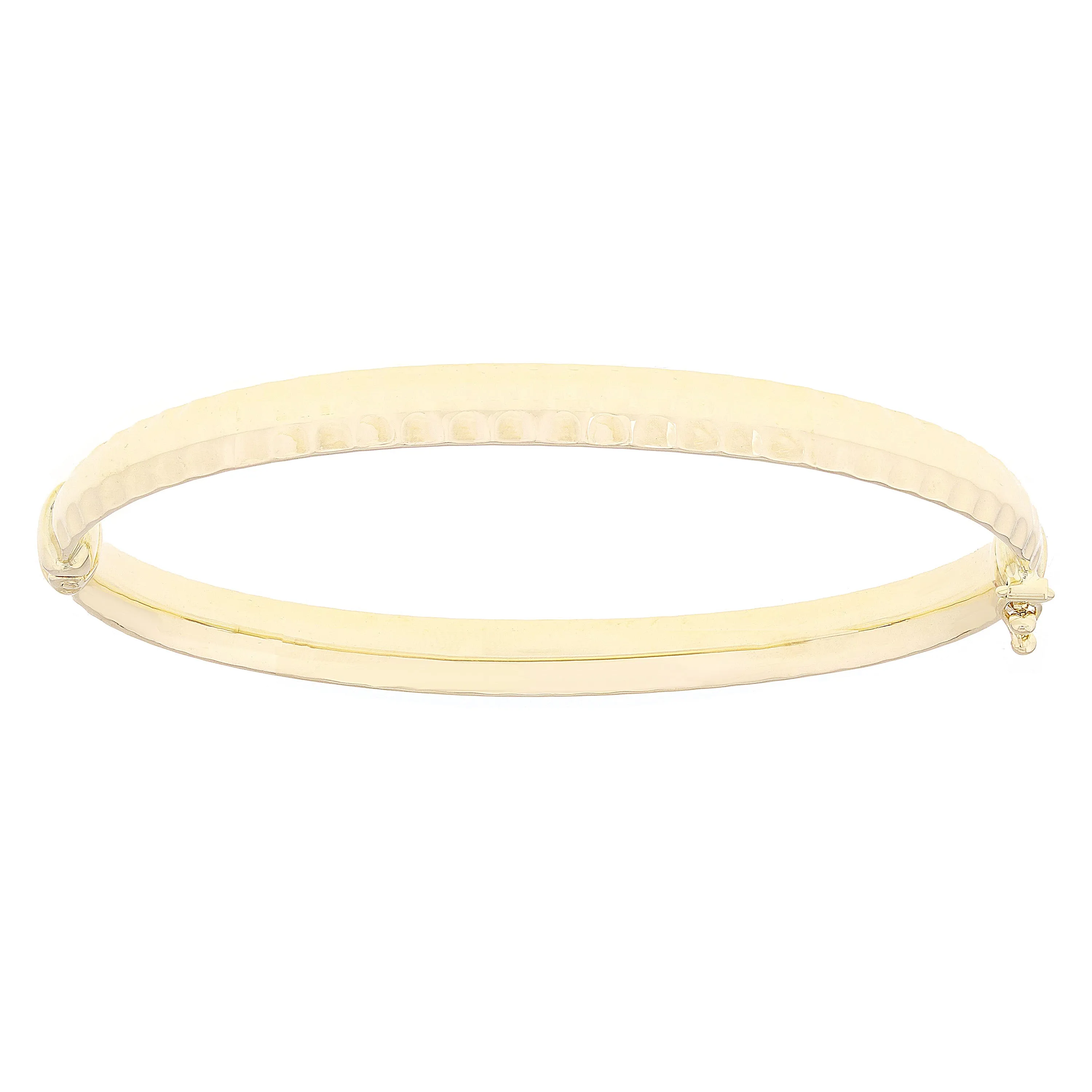 Italian 14k Yellow Gold Polished Hammered Finish Hollow Oval Bangle Bracelet
