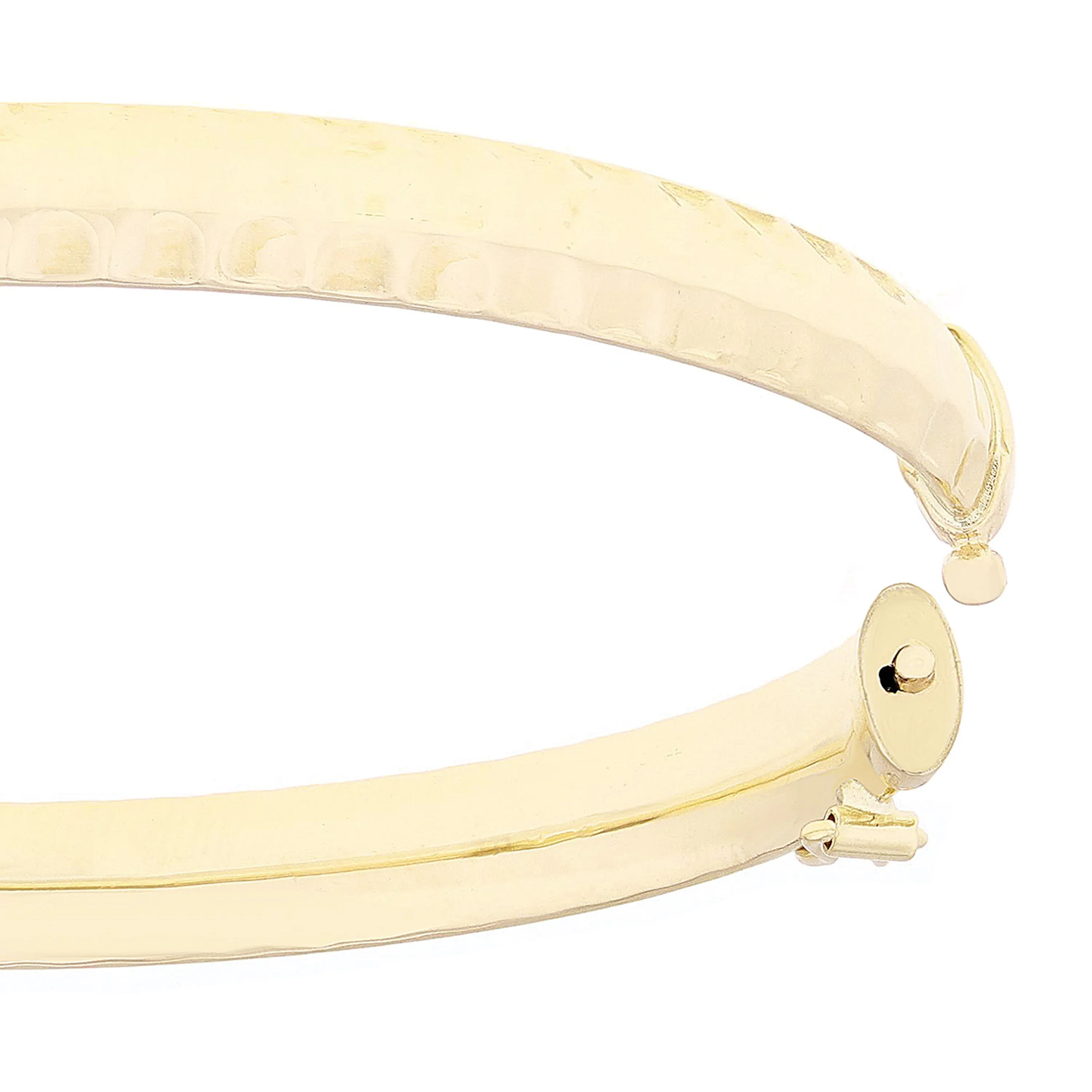 Italian 14k Yellow Gold Polished Hammered Finish Hollow Oval Bangle Bracelet