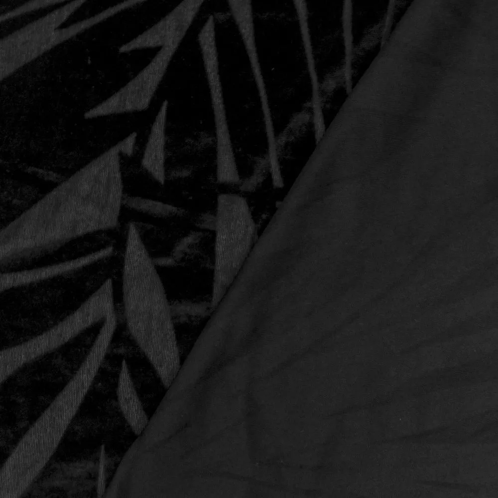 Jade Black-Black Leaf Stretch Burnout Velvet Knit Fabric