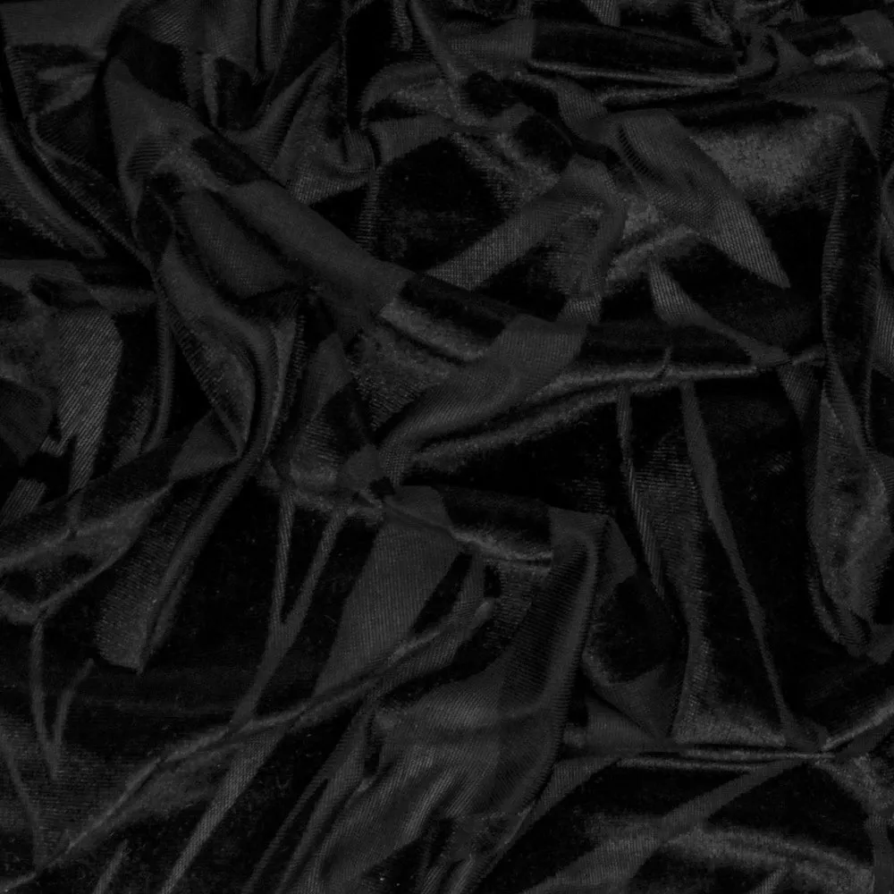 Jade Black-Black Leaf Stretch Burnout Velvet Knit Fabric