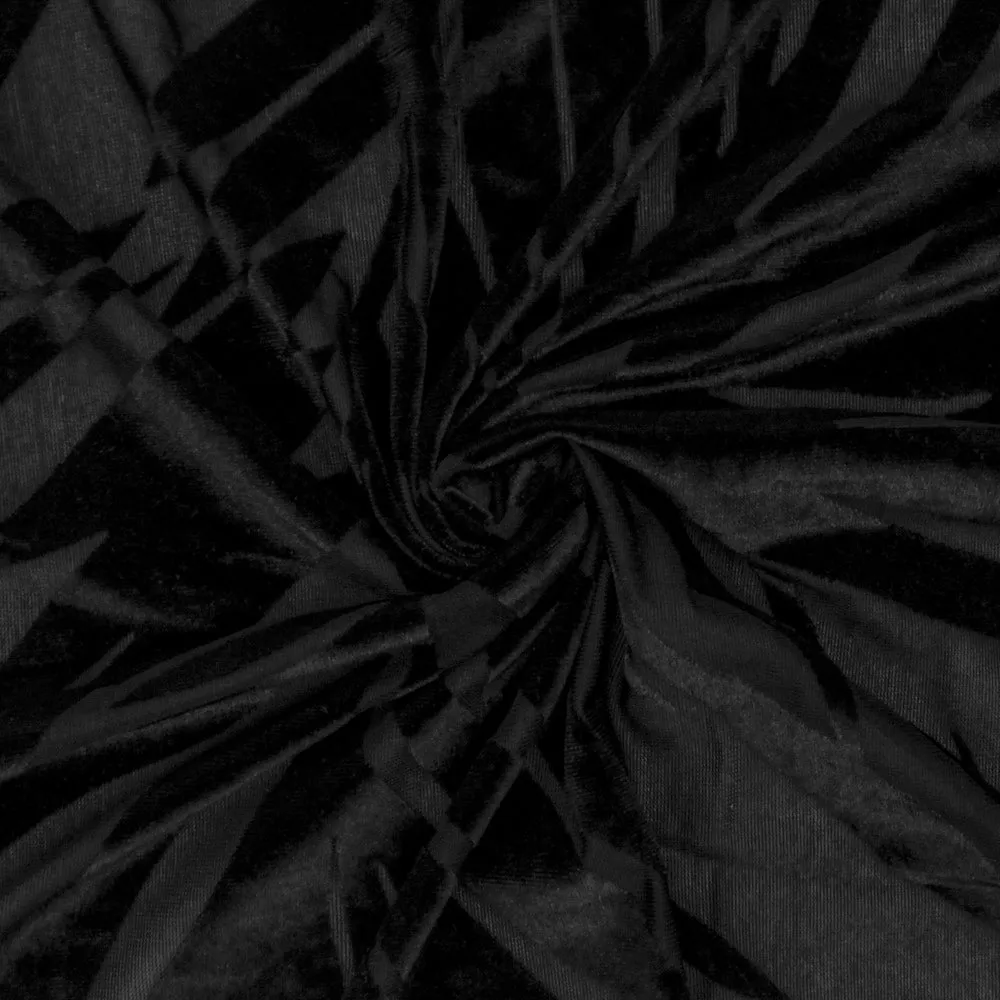Jade Black-Black Leaf Stretch Burnout Velvet Knit Fabric