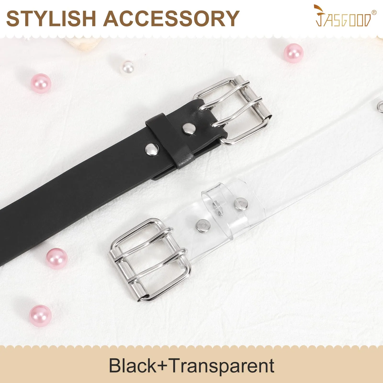 JASGOOD Kids Double Grommet Belt for Girls and Boys, PU Leather Kids Double Studded Holes Belt for Jeans Pants