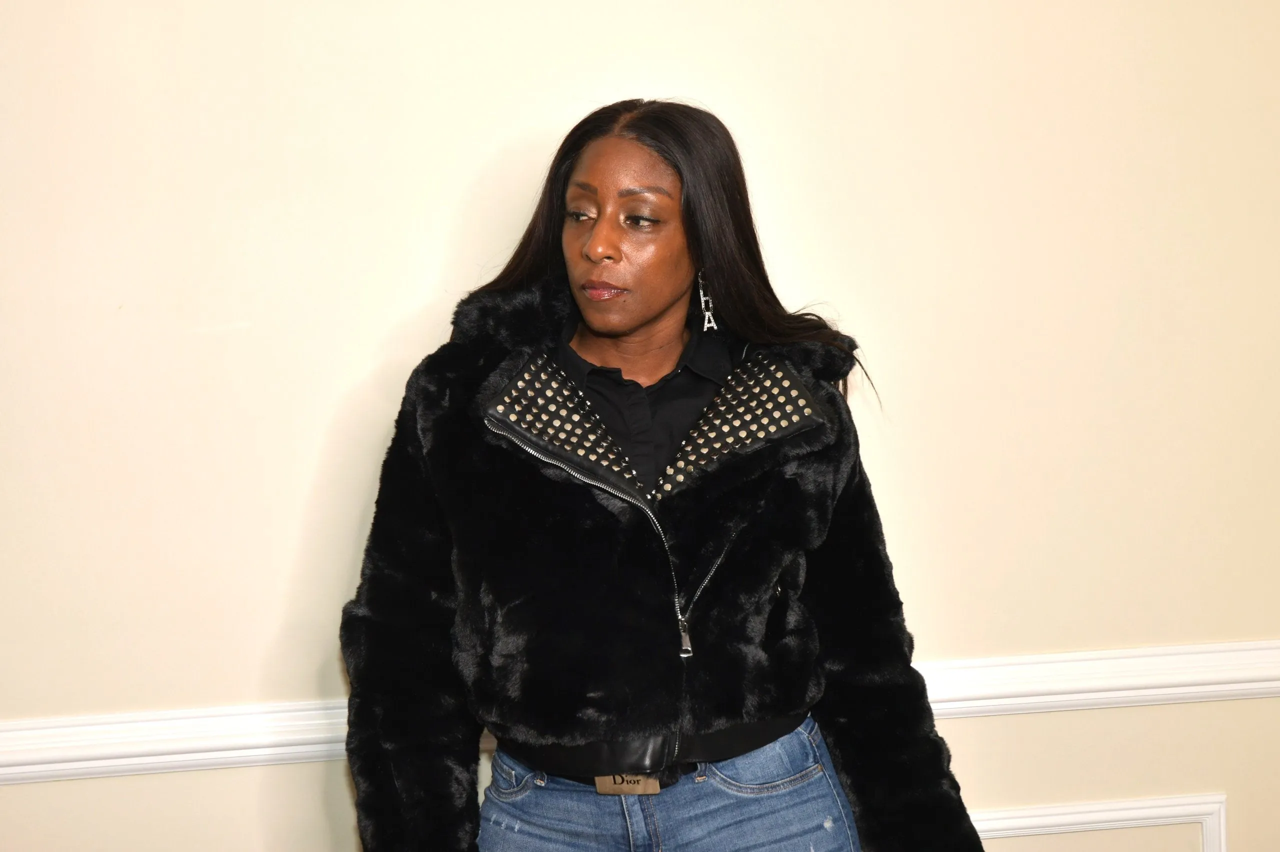 Jazzy Stud Faux Fur Jacket