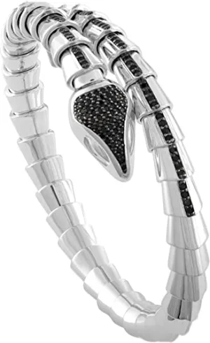 JewelMore Naga Sanke Black Diamond With Sterling Silver Adjustable Bracelet Cuff 3/4ct.tw