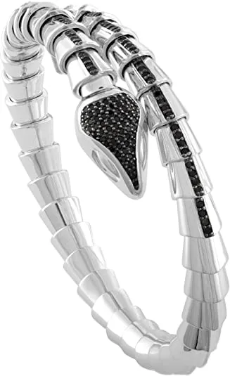 JewelMore Naga Sanke Black Diamond With Sterling Silver Adjustable Bracelet Cuff 3/4ct.tw