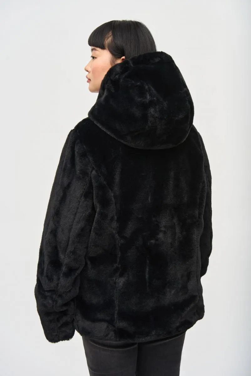 Joseph Ribkoff Black Reversible Faux Fur Quilted Puffer Coat 243937
