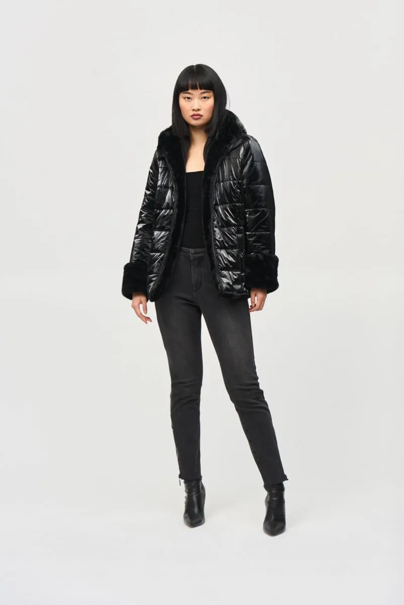 Joseph Ribkoff Black Reversible Faux Fur Quilted Puffer Coat 243937