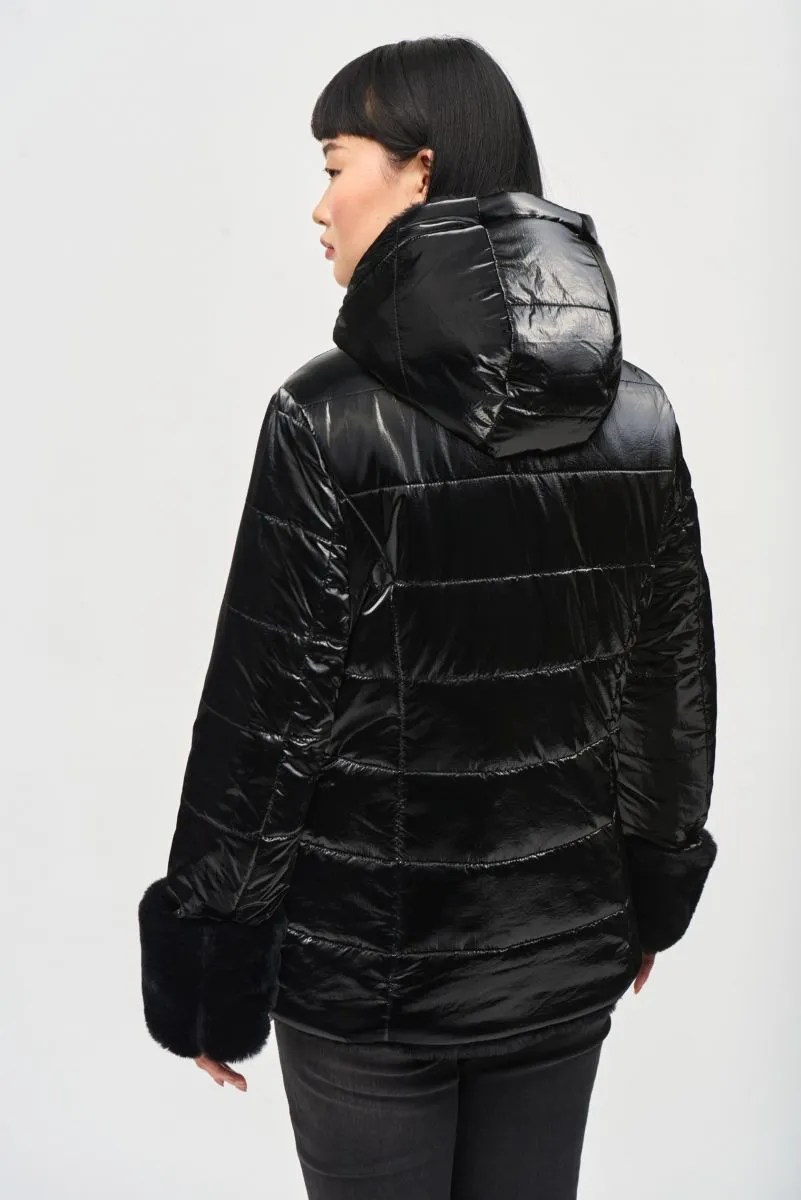 Joseph Ribkoff Black Reversible Faux Fur Quilted Puffer Coat 243937