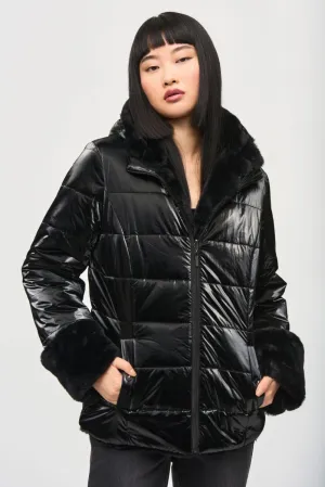 Joseph Ribkoff Black Reversible Faux Fur Quilted Puffer Coat 243937