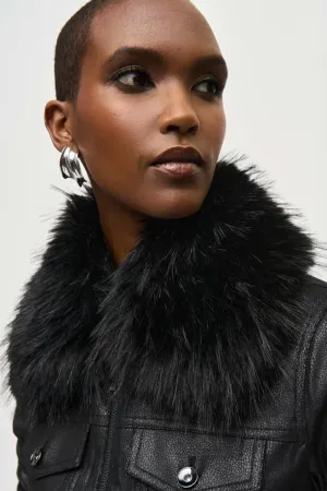 Joseph Ribkoff Faux Fur Collar Suede Jacket
