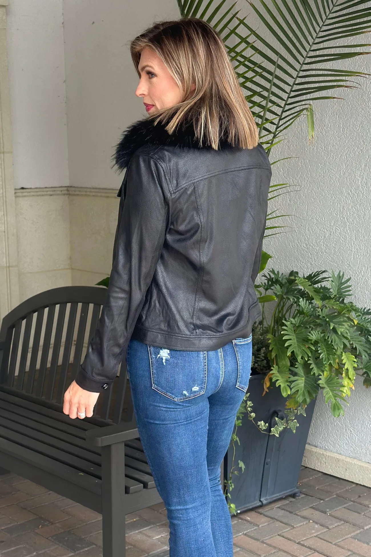 Joseph Ribkoff Faux Fur Collar Suede Jacket