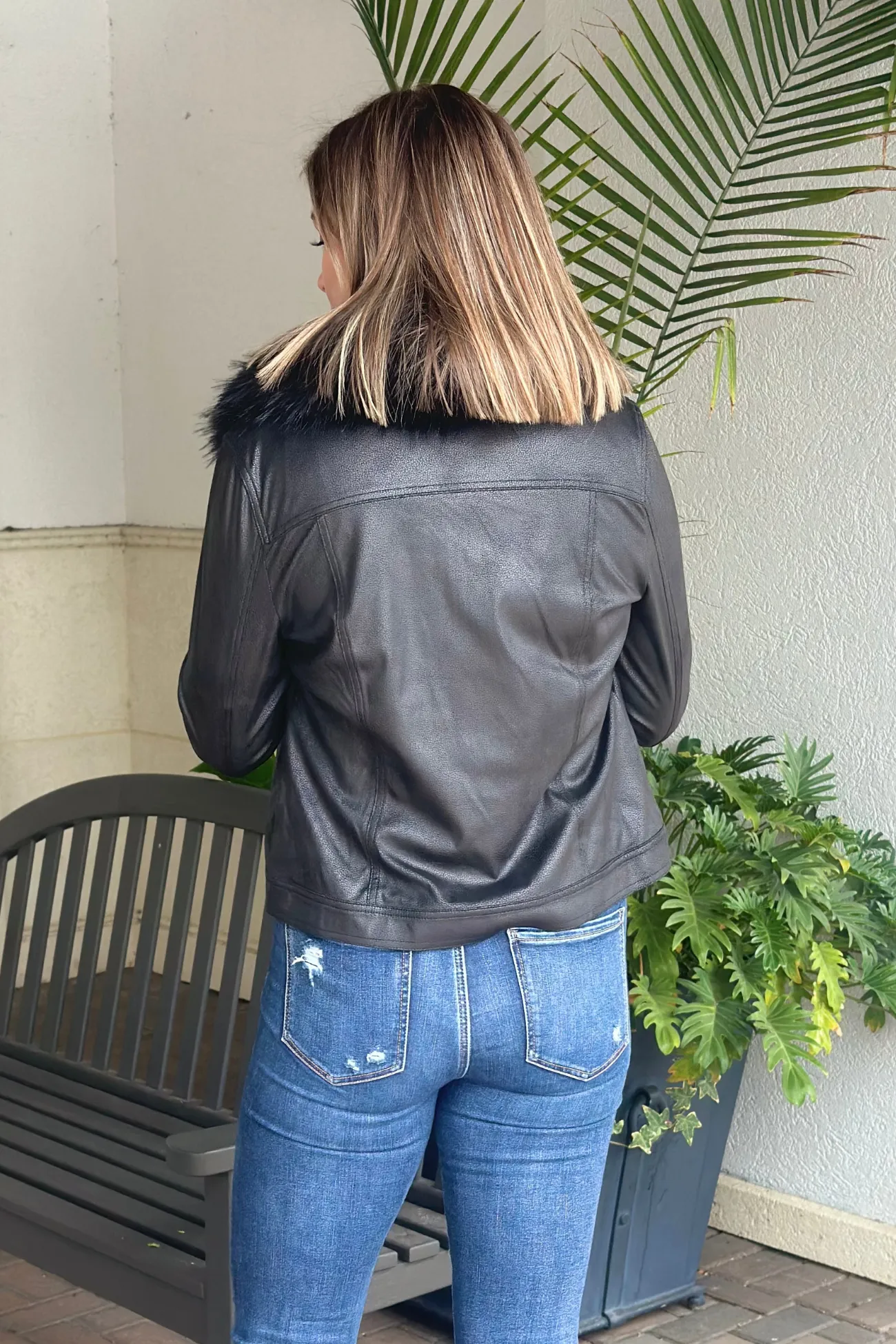 Joseph Ribkoff Faux Fur Collar Suede Jacket